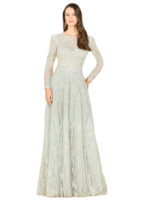 LARA New York Long Sleeve Beaded Lace Gown in Frost at Nordstrom, Size 4 | Nordstrom