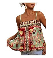SOLY HUX Women's Boho Printed Camisole Spaghetti Strap Flared Cami Tops Beach Vacation Clothes | Amazon (US)