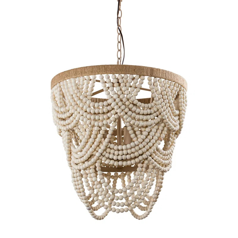 4-Light Beige Layered Wood Beaded Chandelier | Wayfair North America