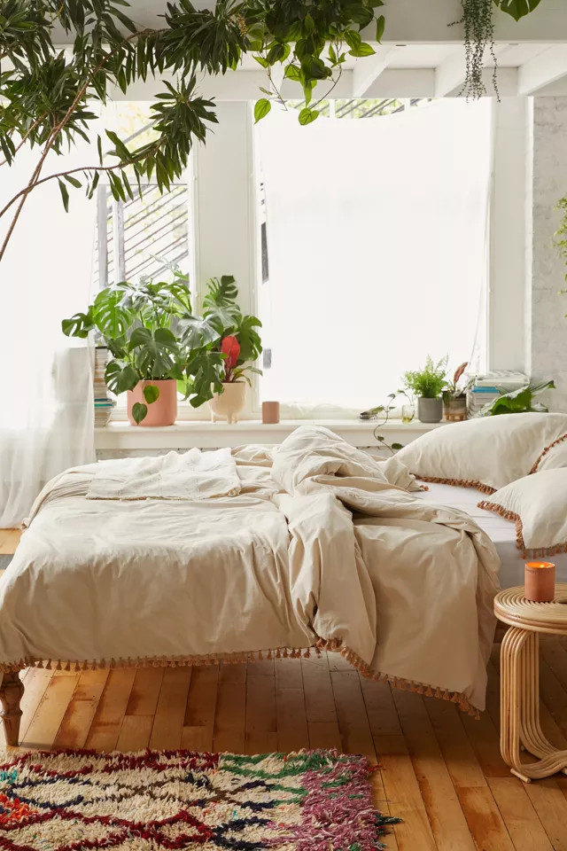 Washed Cotton Tassel Duvet Cover | Urban Outfitters (US and RoW)