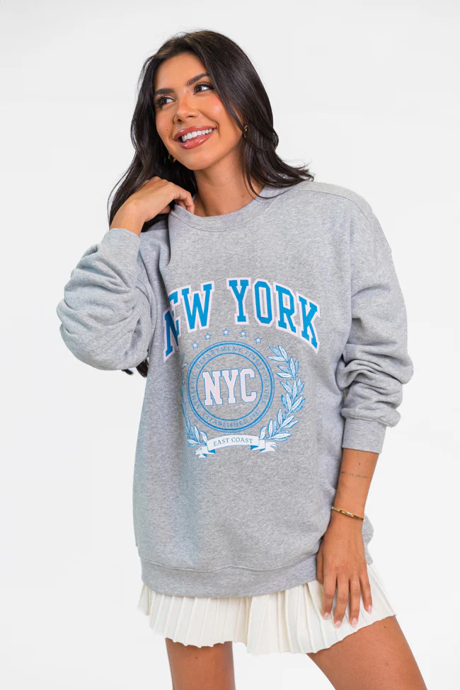 New York Athletic Department Light Grey Oversized Graphic Sweatshirt | Pink Lily