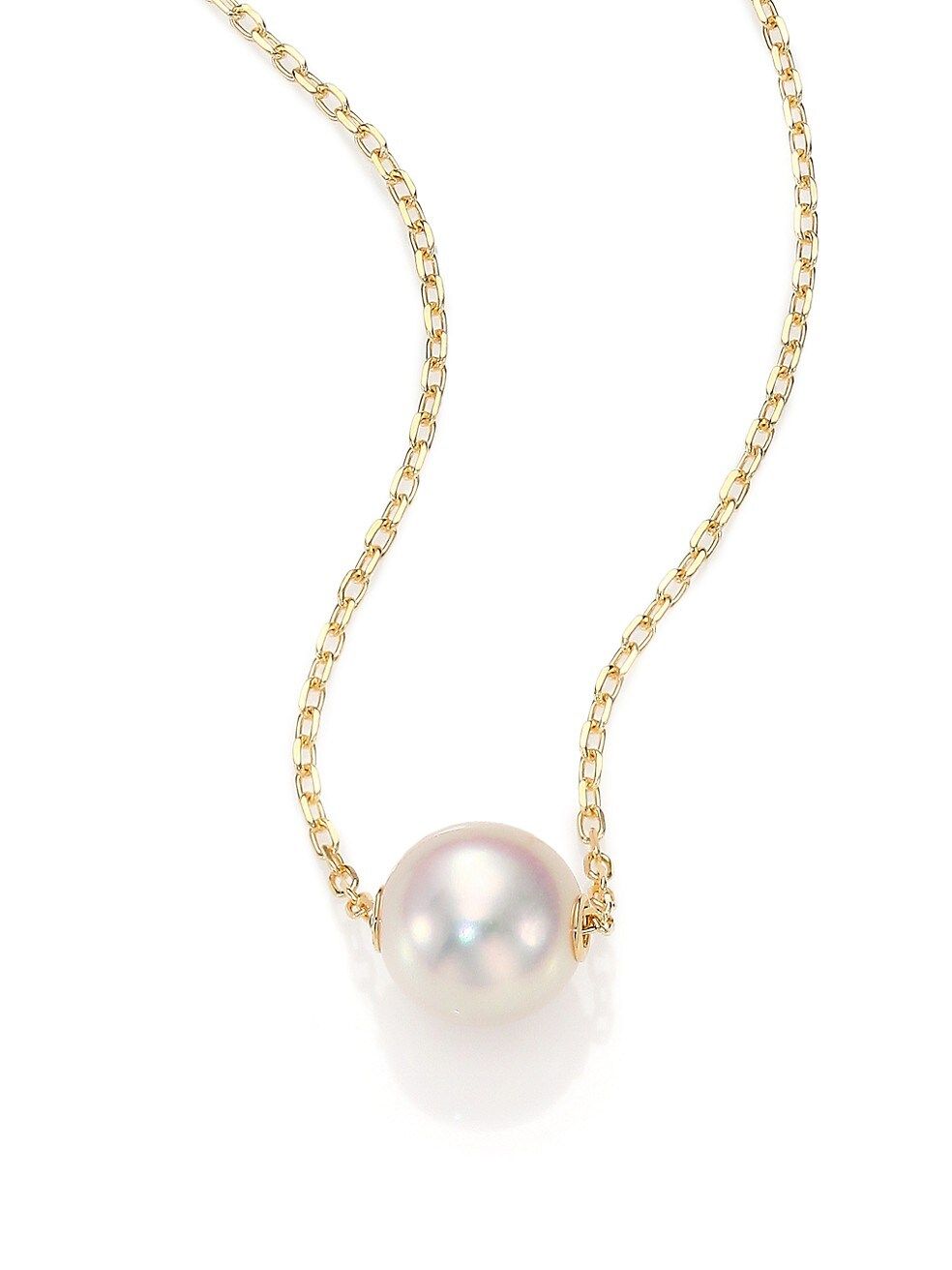 8MM White Cultured Akoya Pearl & 18K Yellow Gold Pendant Necklace | Saks Fifth Avenue