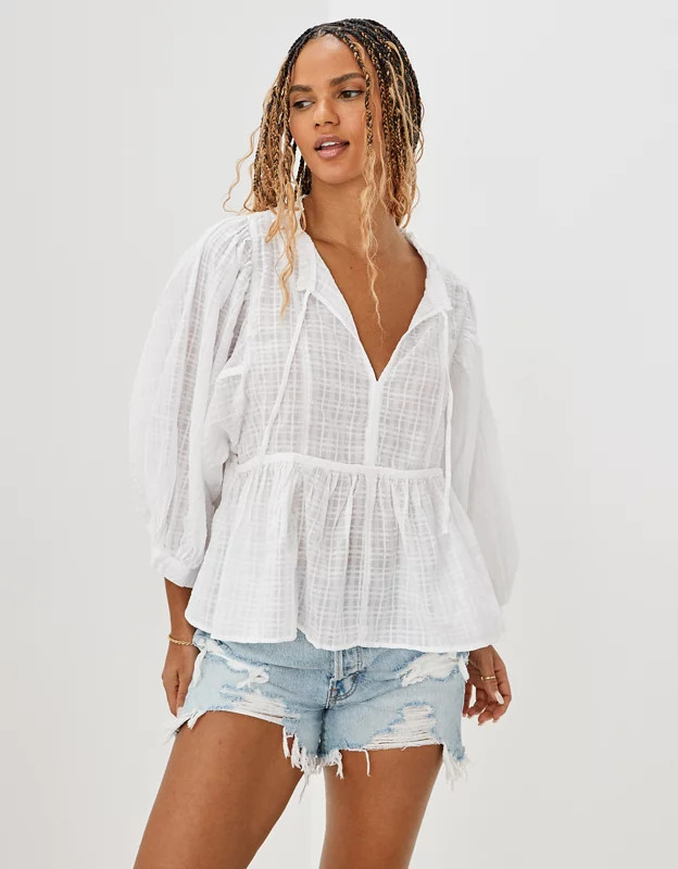 AE Long-Sleeve Peasant Blouse | American Eagle Outfitters (US & CA)