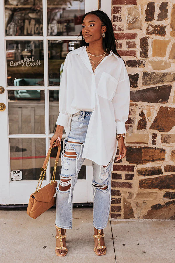 Urban Adventures Oversized Button Up In White | Impressions Online Boutique