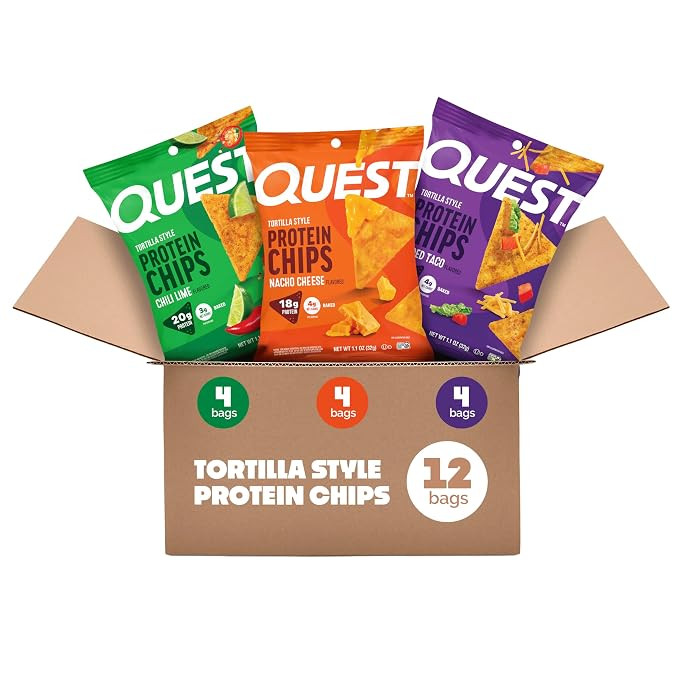 Quest Nutrition Tortilla Style Protein Chips Variety Pack, 12 Count | Chili Lime, Nacho Cheese, L... | Amazon (US)