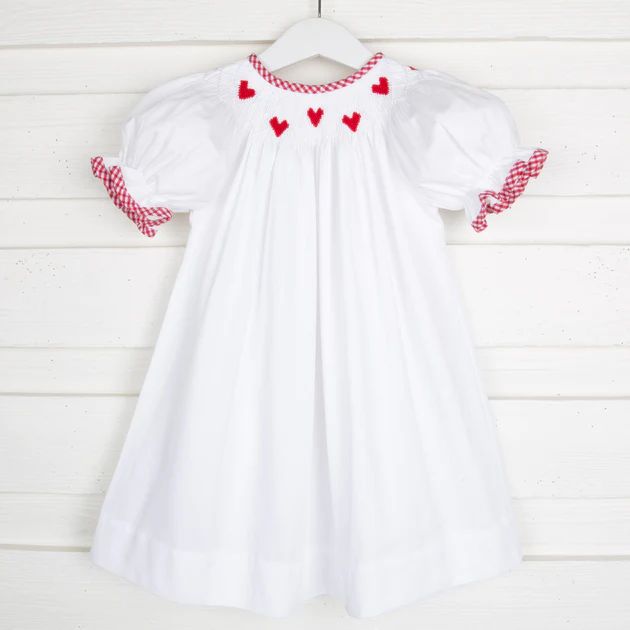 Tiny Heart Smocked Bishop White Pique | Classic Whimsy