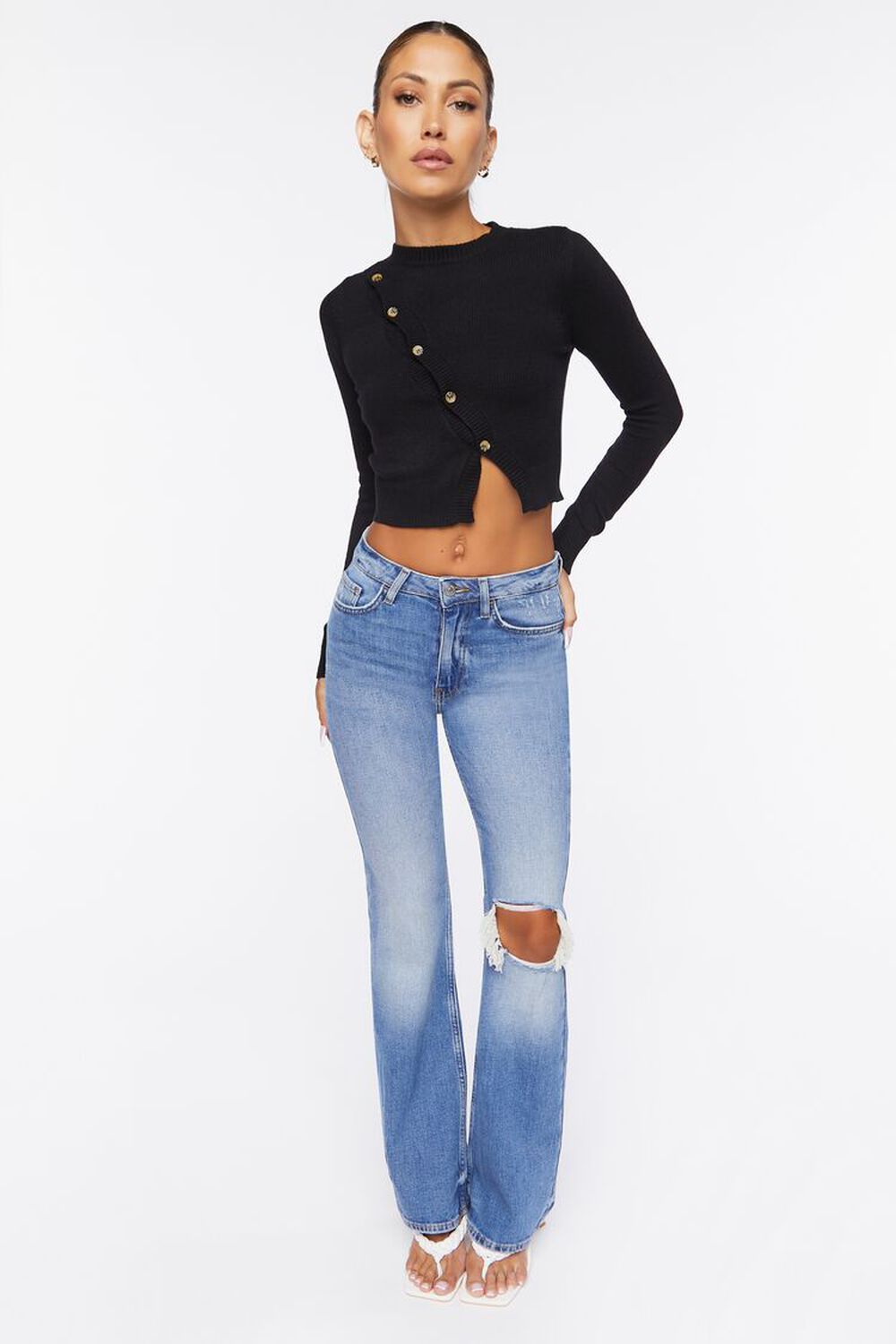 Hemp 10% Distressed Flare Jeans | Forever 21 (US)
