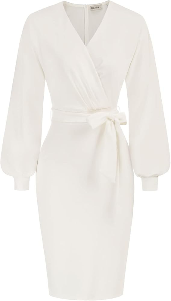 GRACE KARIN Women's Work Pencil Dress Wedding Guest Office Dresses Cocktail Party Long Sleeve | Amazon (US)