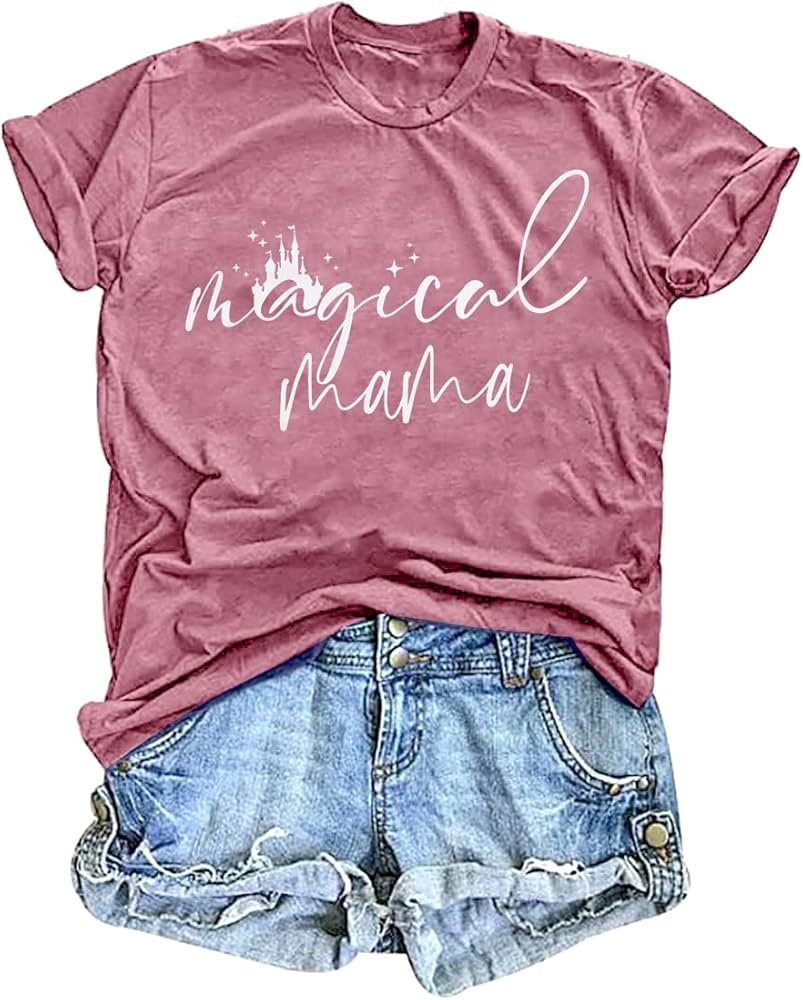 Magical Mama Shirt Women Funny Mom Life T Shirt Magic Kingdom Castle Gifts Tee Tops | Amazon (US)