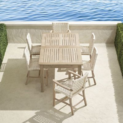 Isola 7-pc. Rectangular Dining Set in Weathered Teak & Washed White Wicker | Frontgate