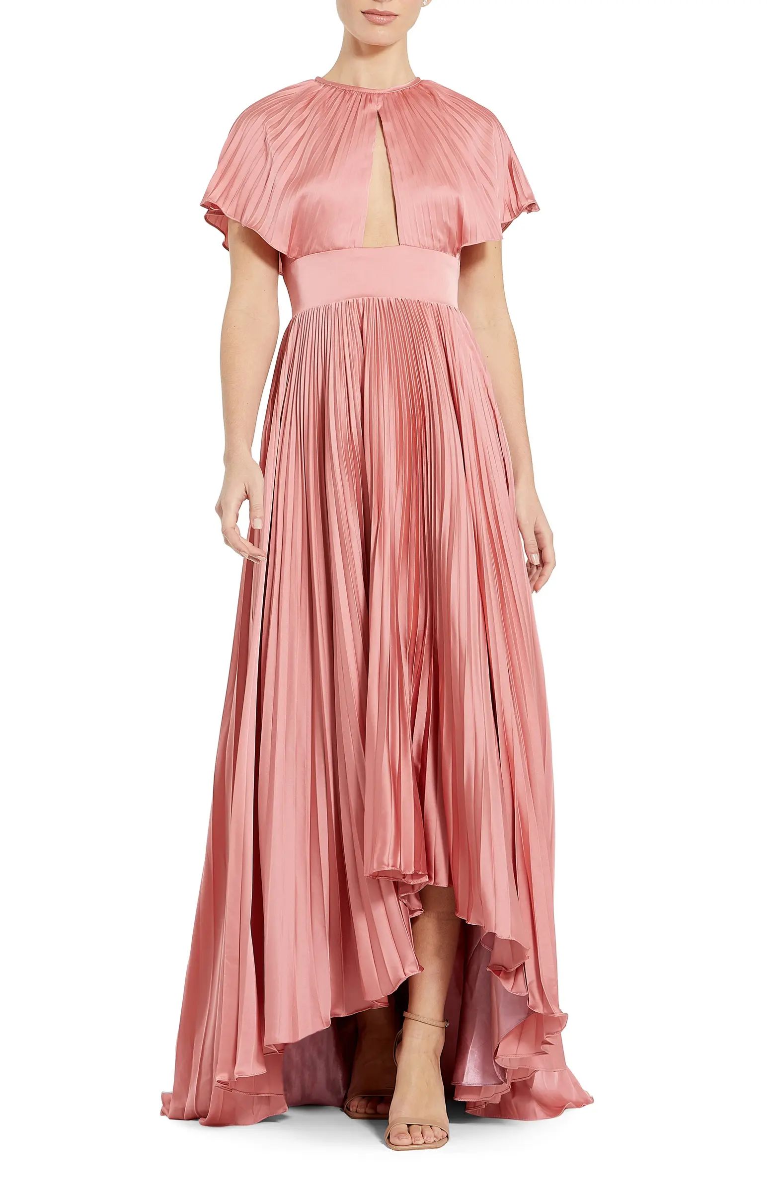 Mac Duggal Cutout Pleated Satin High-Low Gown | Nordstrom | Nordstrom