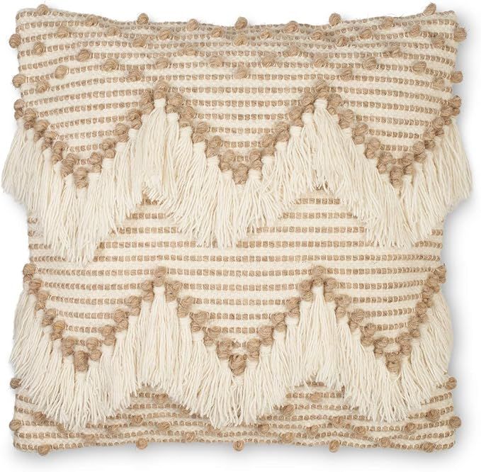 Cream Boho Throw Pillow Cover - Decorative Bohemian Throw Pillow with Tufted Detail and Fringing ... | Amazon (US)