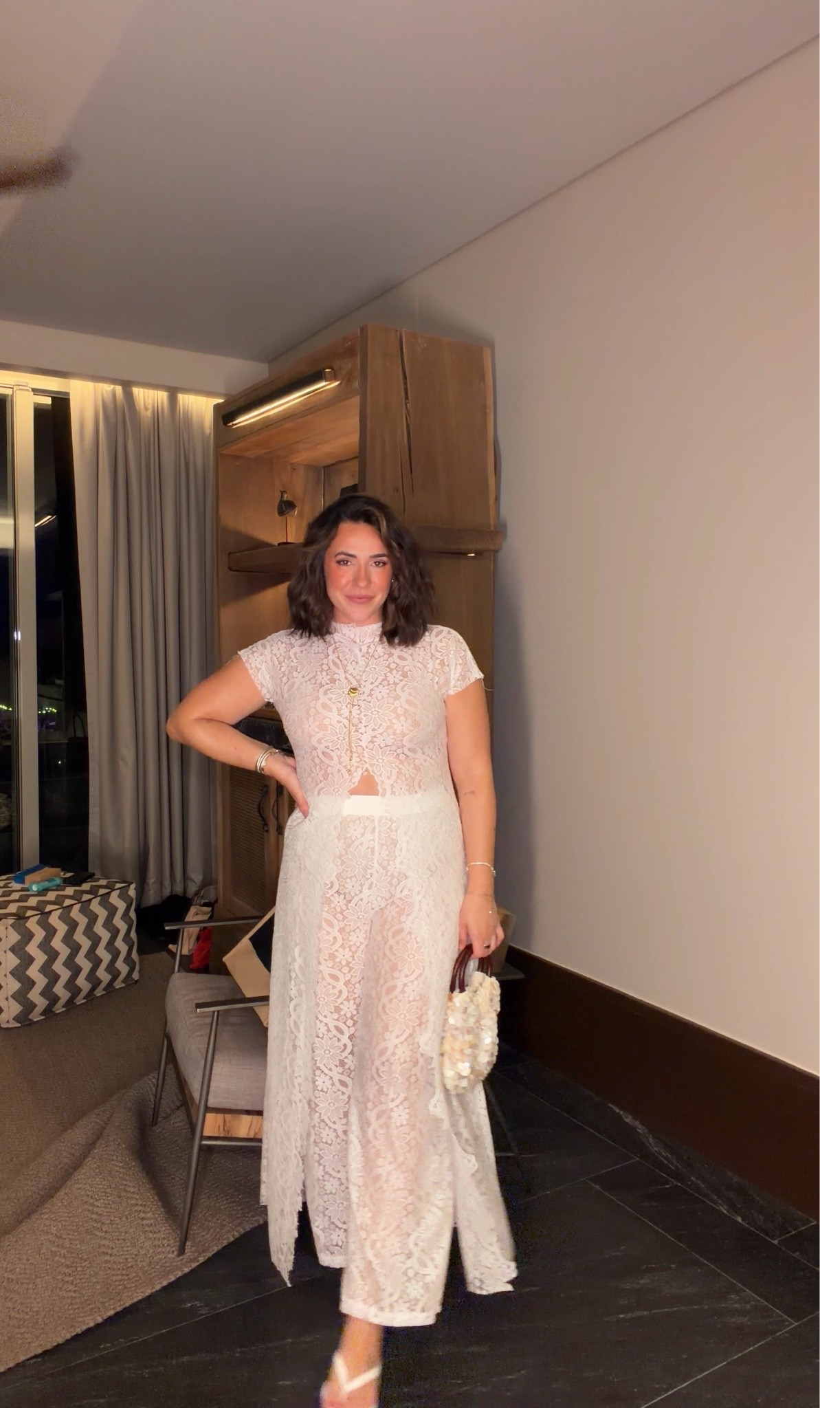 See through white set, I just wore a nude bra and undies :) size L