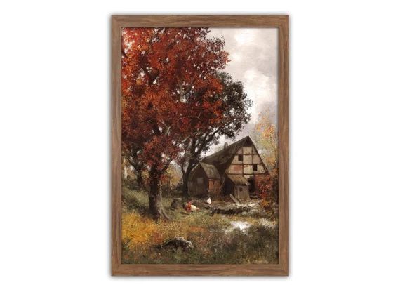 Fall Landscape Autumn Fall Colors Fall Vintage Painting - Etsy | Etsy (US)
