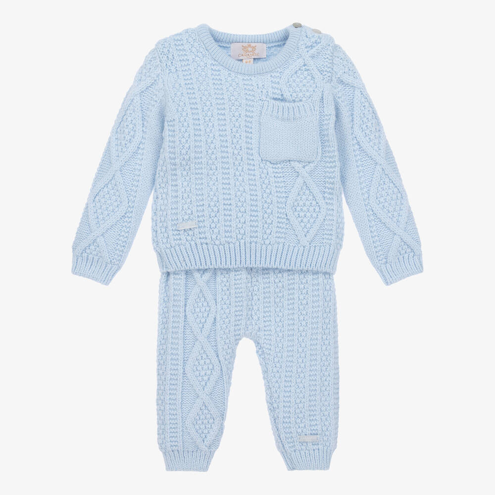 Boys Blue Cable Knit Trouser Set | Childrensalon