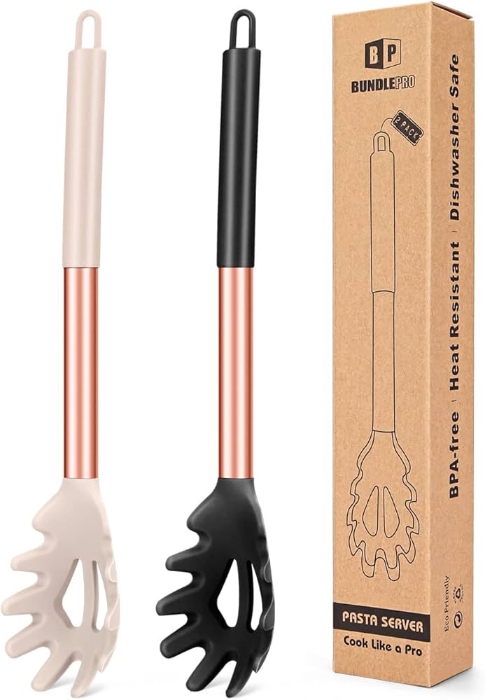Pack of 2 Silicone Pasta Fork, Kitchen Heat Resistant Noodle Spoon Server, BPA Free Spaghetti Str... | Amazon (US)