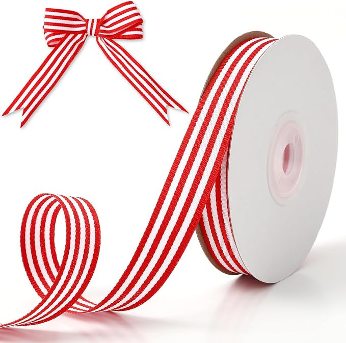 15 Yards Red White Striped Ribbons, 15mm Wide Christmas Grosgrain Craft Ribbon Xmas Candy Cane Fa... | Amazon (US)