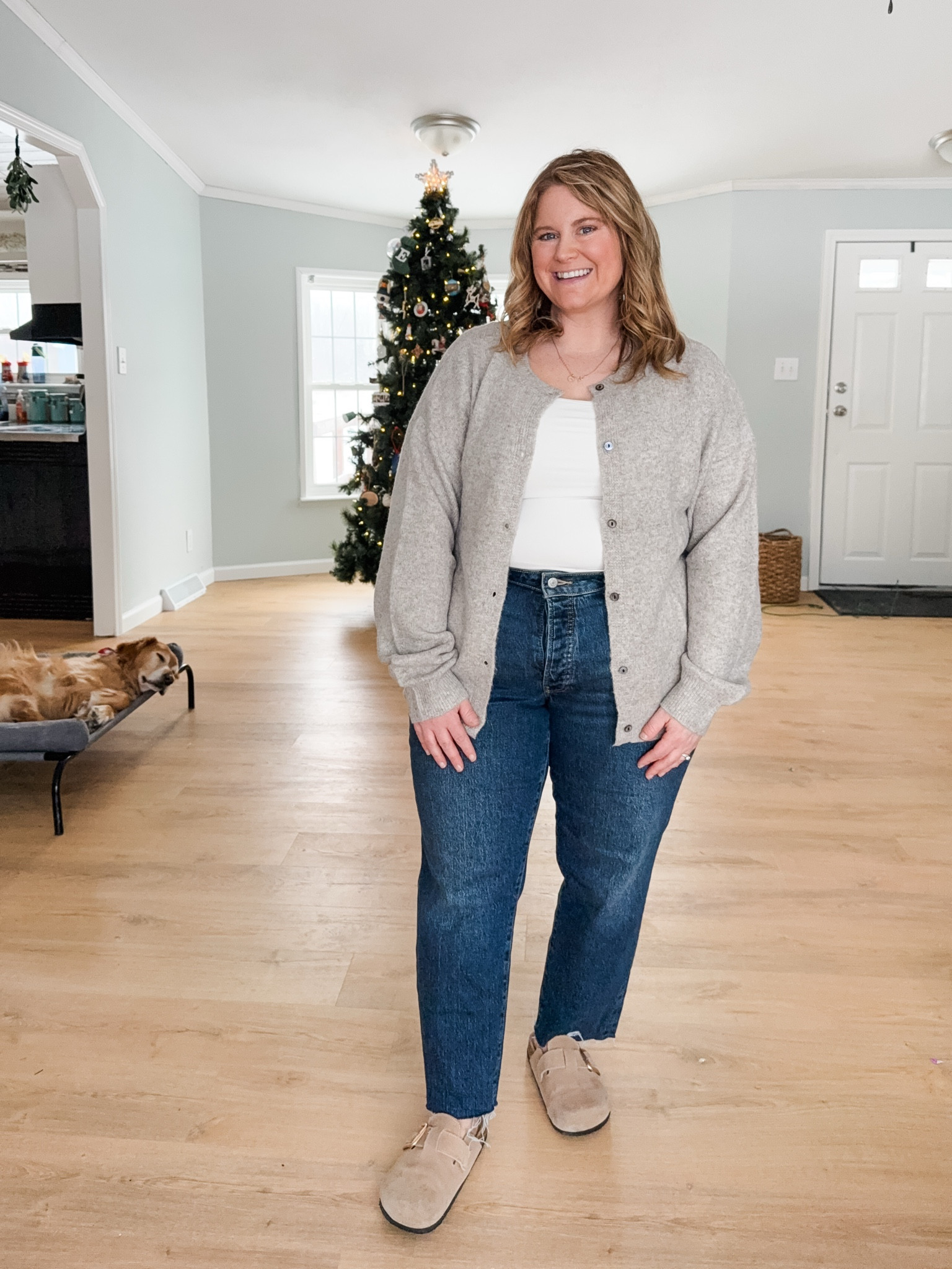 Wearing an XL in my cardigan and tank and a 14 petite in my straight jeans 

#LTKFindsUnder50 #LTKMidsize #LTKSeasonal