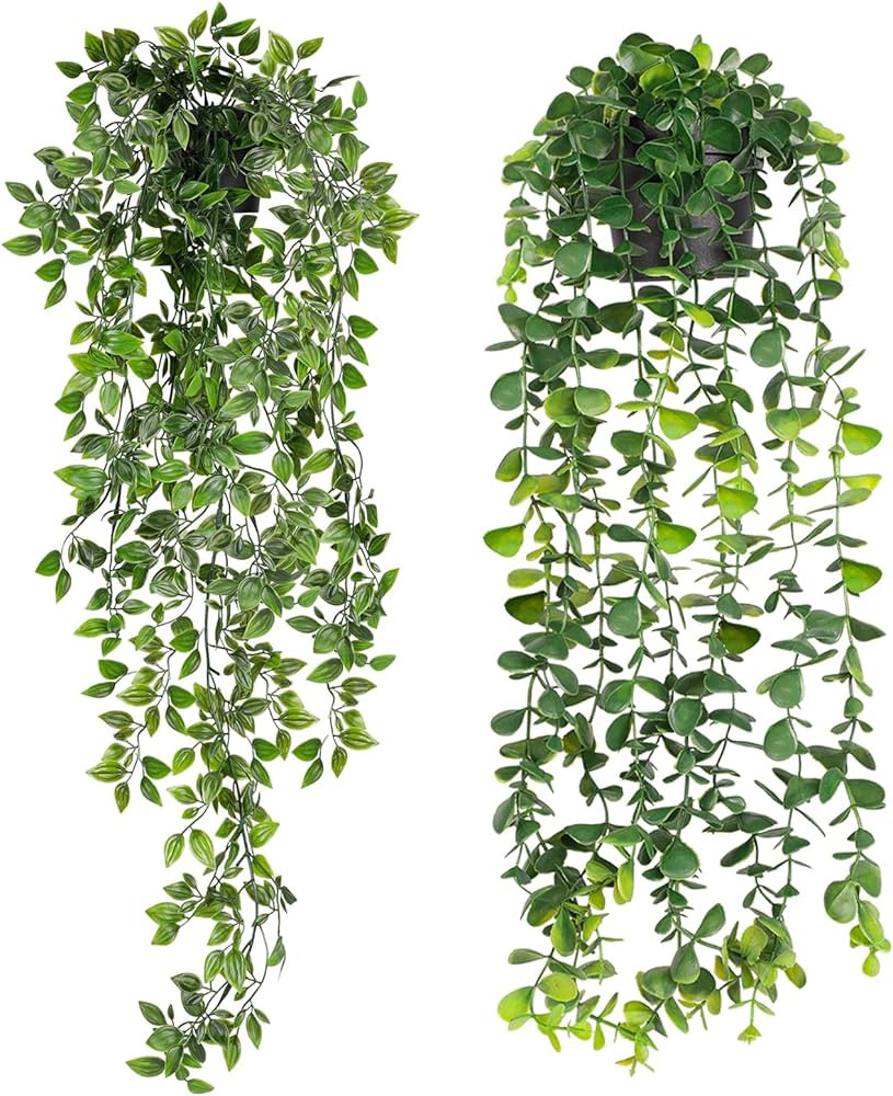 WXBOOM Artificial Hanging Plants, 2 Pack Fake Hanging Plant Fake Potted Greenery Plants Faux Euca... | Amazon (US)