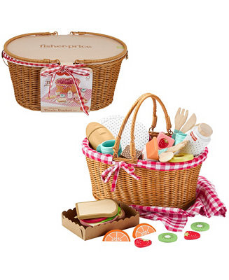 Fisher Price Wooden Picnic Basket and Food Pretend Play Set, 31 Wood Pieces - Macy's | Macy's