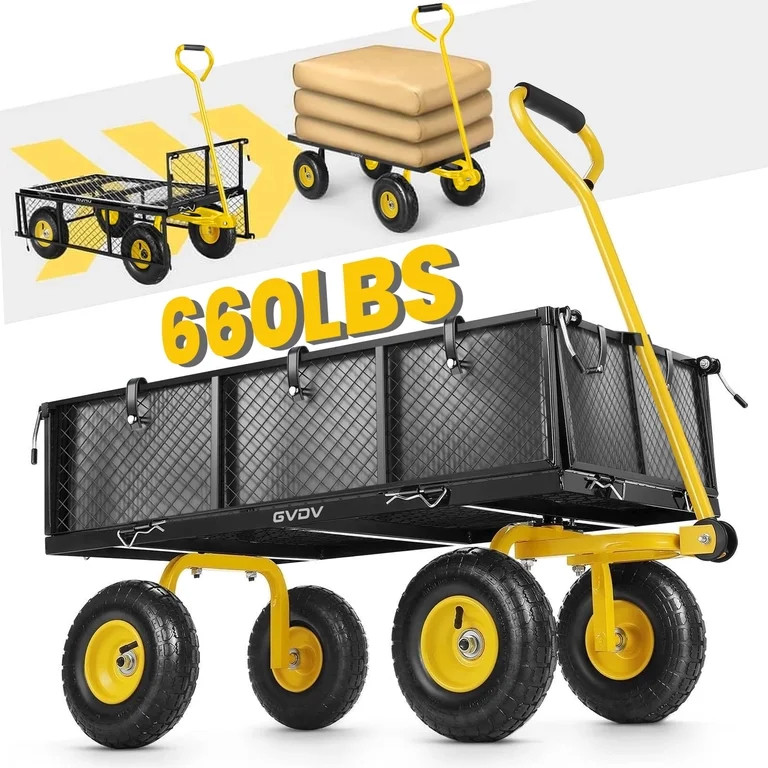 GVDV Heavy Duty Steel Garden Cart with Liner, 660lbs Capacity, 3 Cu ft, 10" All-Terrain Wheels, B... | Walmart (US)
