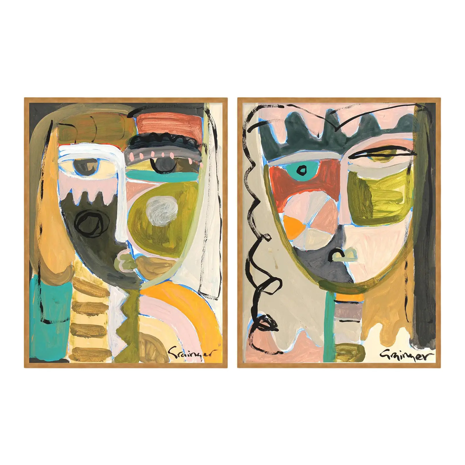 Olivia Jane & Ava Diptych by Lesley Grainger in Gold Frame, XS Art Print | Chairish