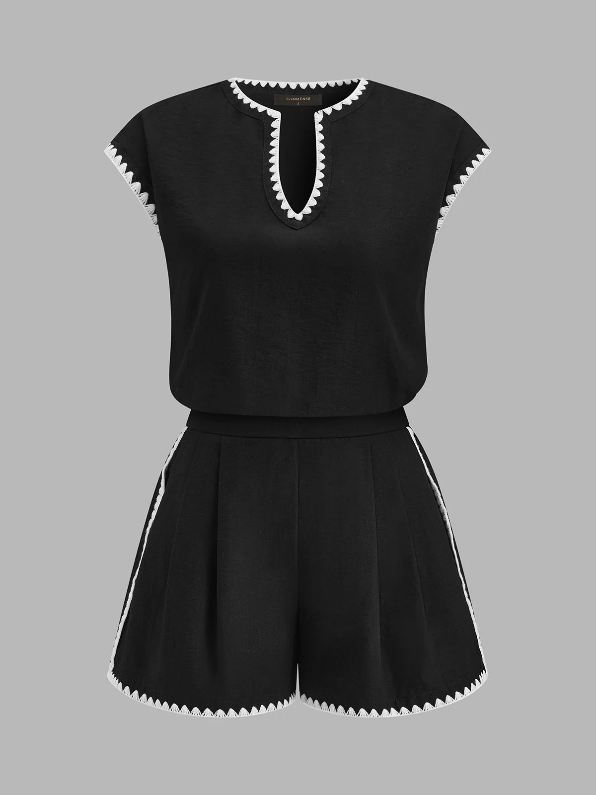 Casual Embroidered Trim Two Piece Shorts Set | Commense