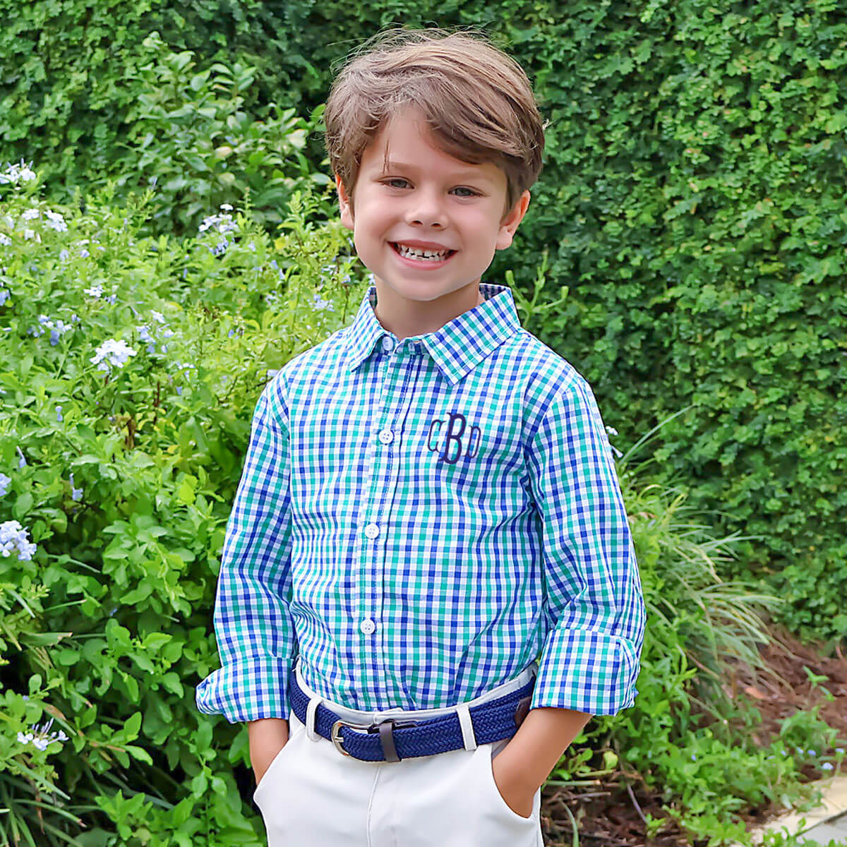 Hello Pumpkin Blue & Green Button Down Shirt | Classic Whimsy