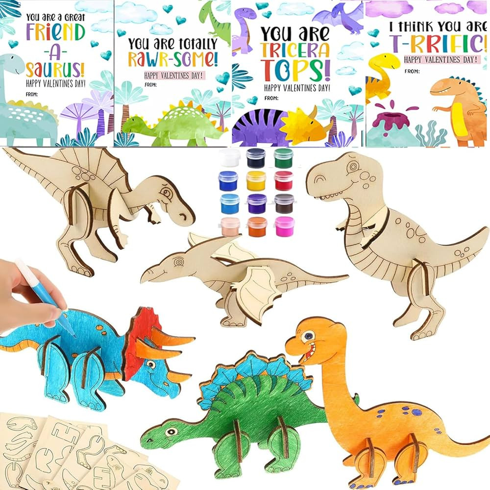 Valentines Day Gifts for Kids,24 Set 3D Puzzles Dinosaur DIY Painting Kit,Funny Dino Valentine Ex... | Amazon (US)