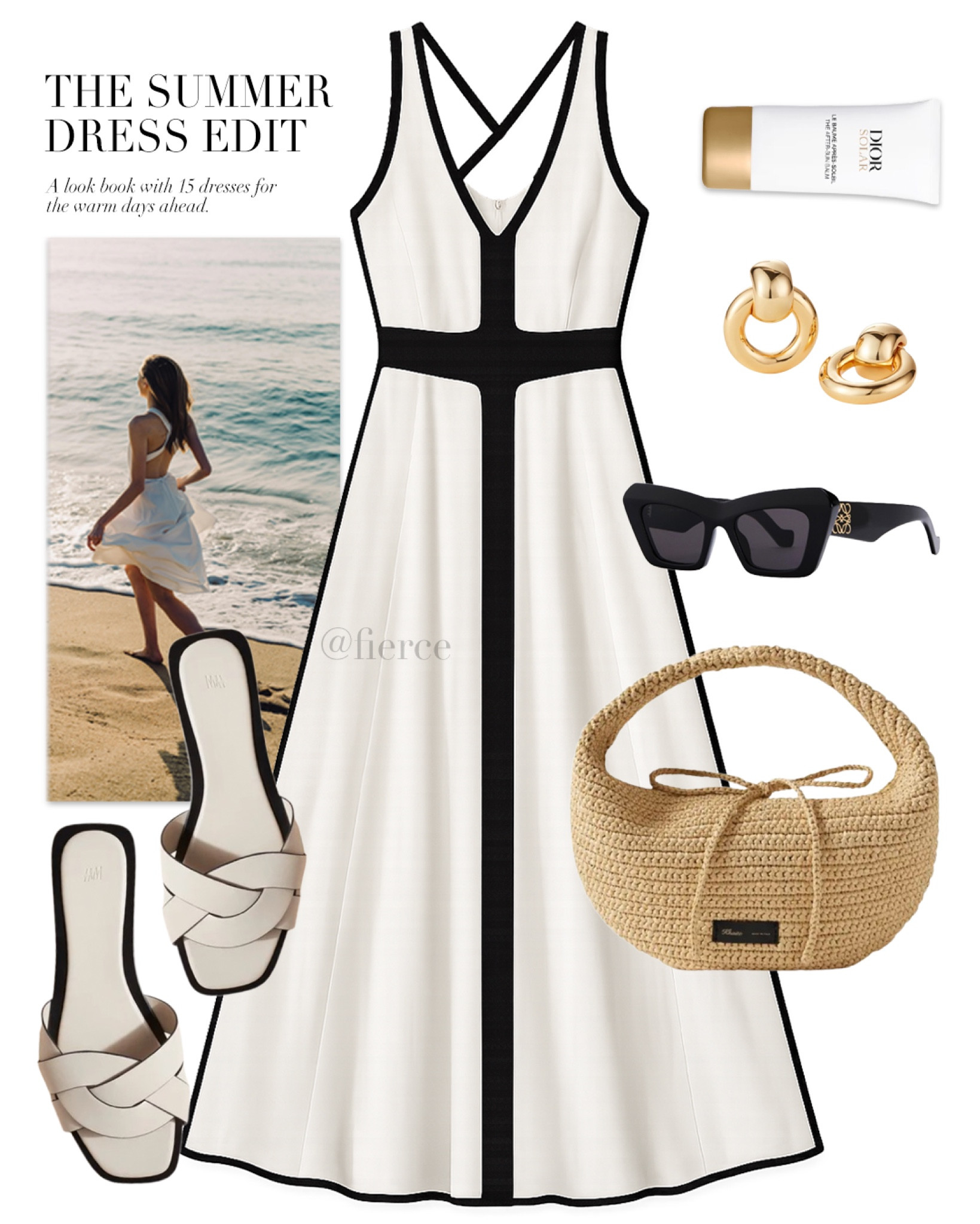 White contrast trim dress white flat sandals raffia mini bag vacation weekend chic outfit 

#LTKuk #LTKdresses #LTKsummer