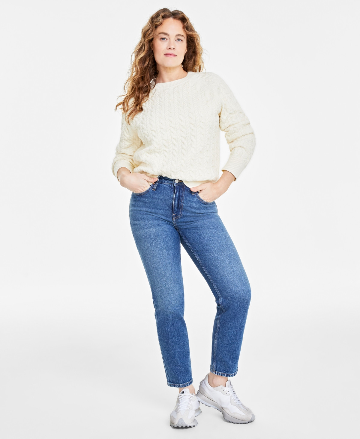 On 34th Women's Perfect Cable-Knit Crewneck Sweater, Created for Macy's - Alabaster | Macy's AU | APAC