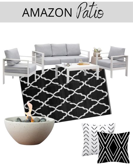 Patio furniture, sofa, accent chairs, coffee table, outdoor area rug, accent pillows, fire pit 

#LTKstyletip #LTKSeasonal #LTKhome