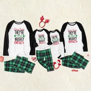 Christmas Letter Contrast Top and Plaid Pants Family Matching Pajamas Sets (Flame Resistant) | PatPat