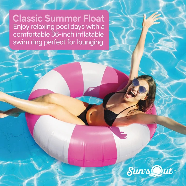Sun's Out 36" Inflatable Pool Tube \u2013 Light Pink Cabana Print for Ages 14+ | Walmart (US)