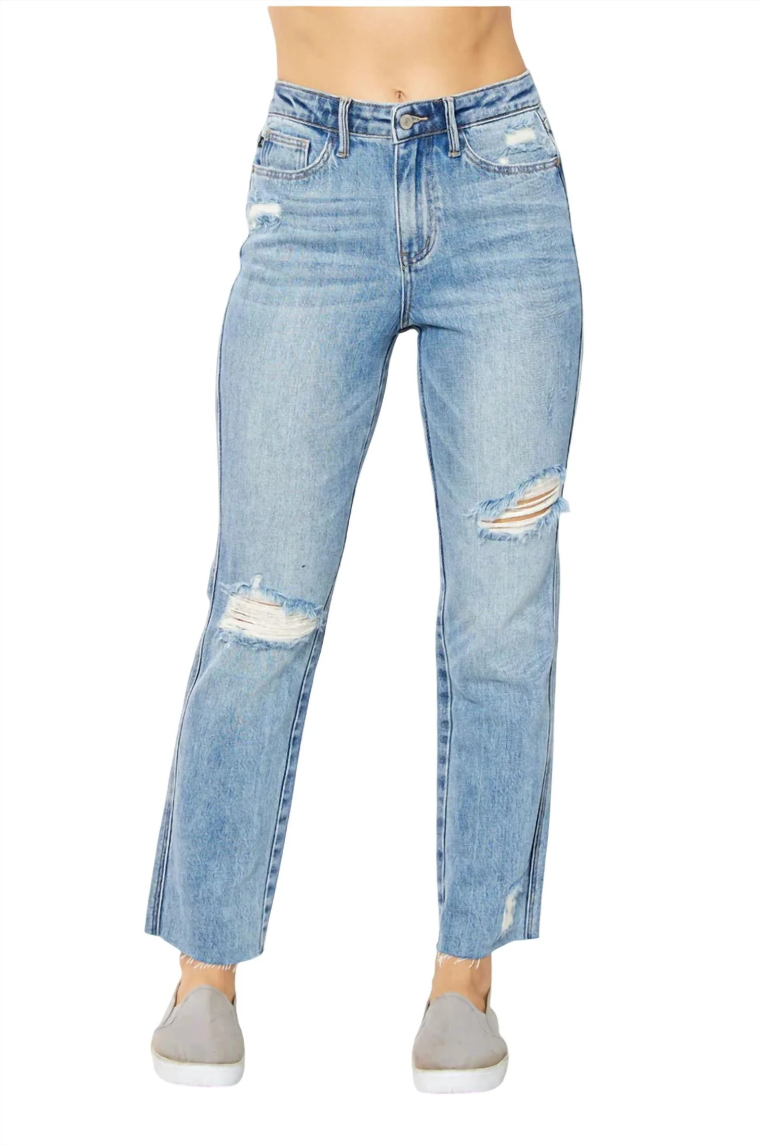 Rigid Magic Destroyed Straight Leg Jean In Light Wash | Shop Simon