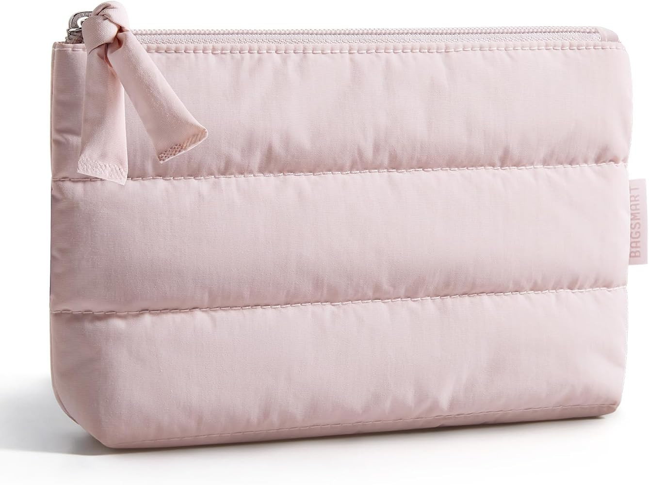 BAGSMART Small Makeup Bag, Machine Washable Puffy Cosmetic Pouch, Pink     Soft water-resistant p... | Amazon (US)