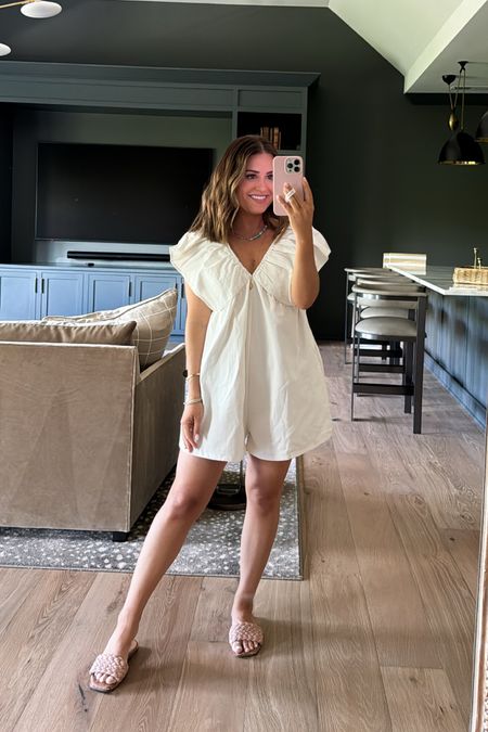 Wearing a small in white romper and ALEXA15 works site wide for 15% off! Would be perfect for summer + Fourth of July with some red and blue accessories! Great outfit for brides as well! Romper does run big, so I would size down one size if possible. Also very bump friendly!

#LTKSaleAlert #LTKStyleTip #LTKFindsUnder100