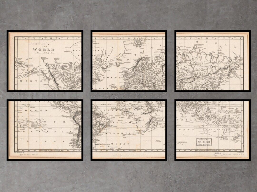 Printable Vintage World Map Wall Art 6 Parts As Instant Download | Etsy (US)