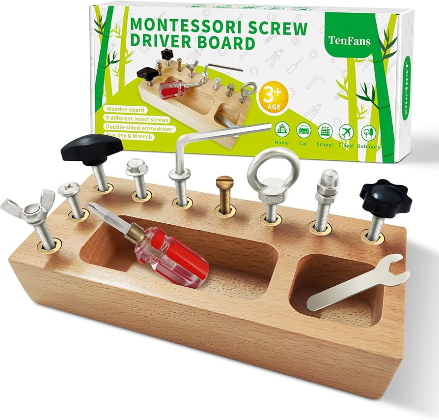 Montessori Toys for 1 2 3 Year Old, Montessori Screwdriver Board, Kids Wooden Toys, Fine Motor Sk... | Amazon (US)