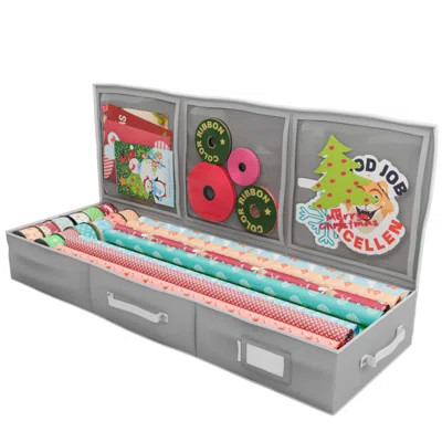Wrapping Paper Storage Container For 18-24 Rolls Up To 40” | 600D Oxford Material | Pockets For Ribbon Bows (Grey) | Wayfair North America