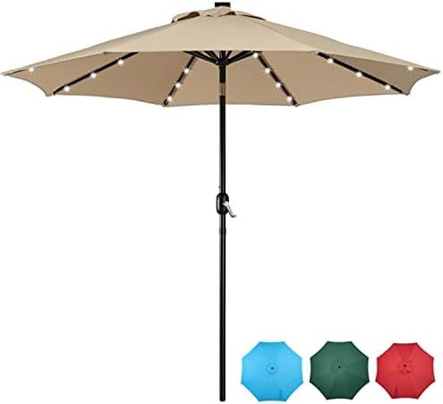 Yaheetech 9FT Patio Umbrella Solar Powered Market Table Umbrella 32 LED Lighted Outdoor Offset Umbre | Amazon (US)