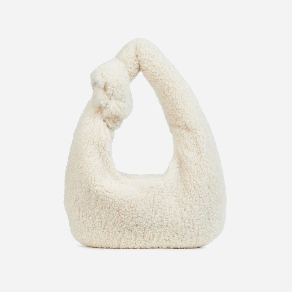 Griff Knotted Detail Grab Bag In Cream Faux Fur | EGO (UK)