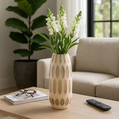 Decorative Glass Vase with Chiseled Accent for Living Room Decor - Elegant Vase Perfect for Offfice Styling, Tabletop, and Home Decor - 16", Green | Target