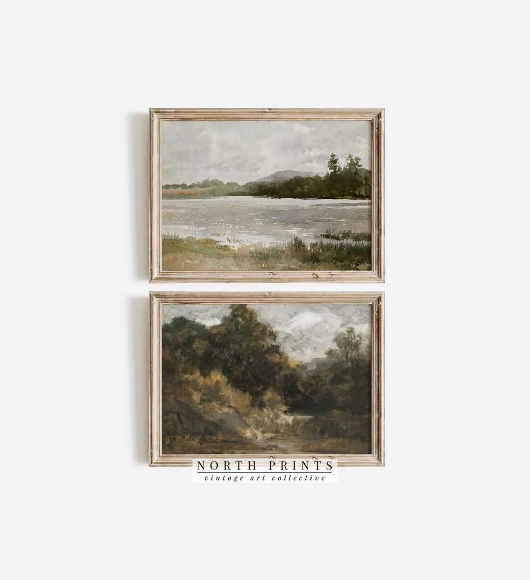 Moody Vintage SET of Two Rustic Landscape Paintings  Lake - Etsy | Etsy (US)