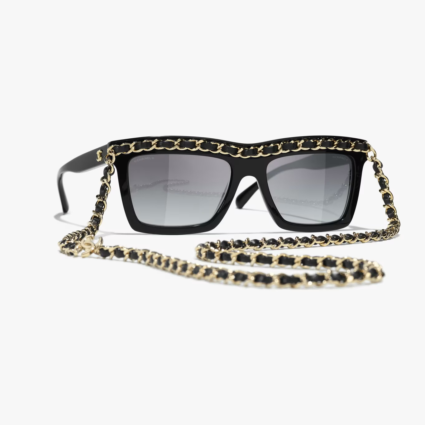 Sunglasses: Rectangle Sunglasses, acetate, metal & calfskin — Fashion | CHANEL | Chanel, Inc. (US)
