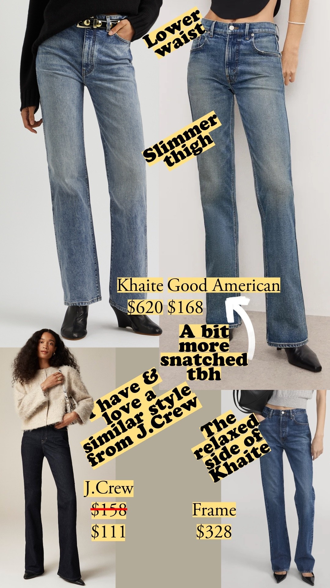 30% off at J.Crew with free Passport membership! I’m usually a size 26, but I wear 25 at J.Crew | High-rise jeans engineered right: from Khaite's $620 cult favorite to more affordable options that nail the construction details. 🏆high rise jeans, straight leg jeans, dark wash denim, Khaite dupe, designer jeans alternative, quality denim, jean fit guide


#LTKSaleAlert #LTKFindsUnder100 #LTKWorkwear