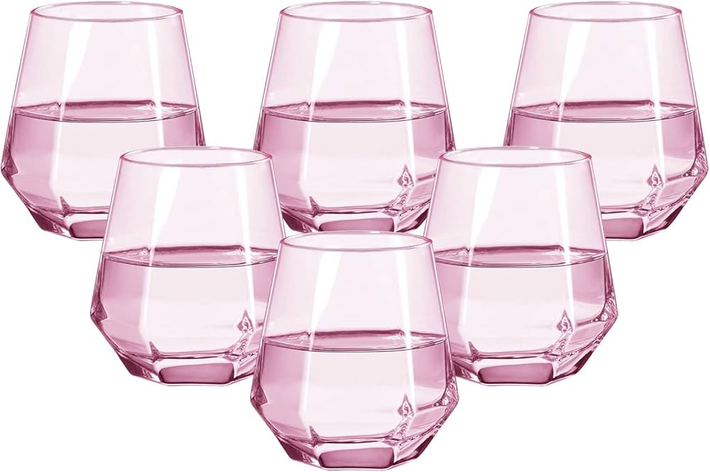 XKXKKE Diamond Wine Glass Set of 6, 10 OZ Without Gold Rim Modern Stemless Glass Cups Drinking Gl... | Amazon (US)