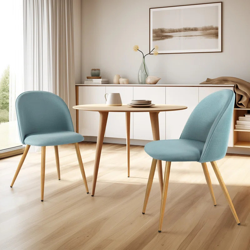 Lynchburg Solid Back Side Dining Chair with Wood Legs, Linen Fabric Textile&Pellet Fleece Velvet ... | Wayfair North America