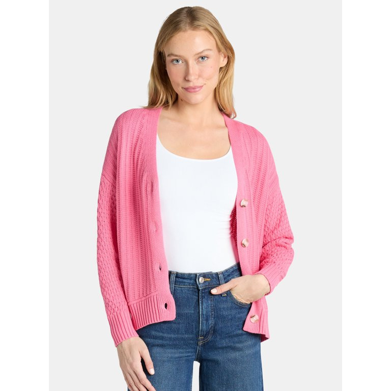 Time and Tru Women’s Mixed Stitch Cardigan Sweater, Midweight, Sizes XS-XXXL - Walmart.com | Walmart (US)