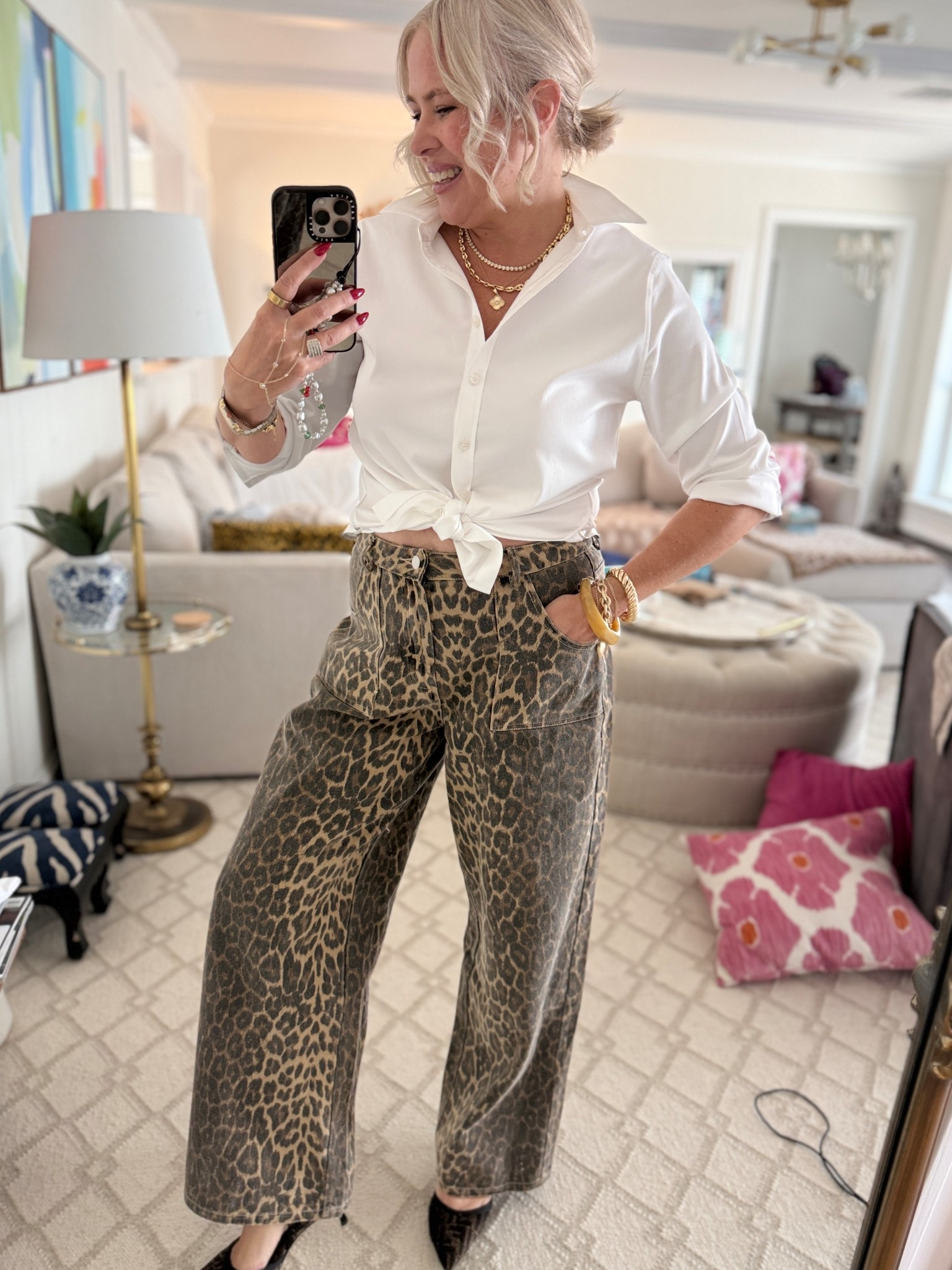 My church outfit I’m obsessed with. 
Size (large) 29 in leopard pants. 
Size 1 in Chicos white button up  

#LTKxVICI #LTKOver40 #LTKFindsUnder100
